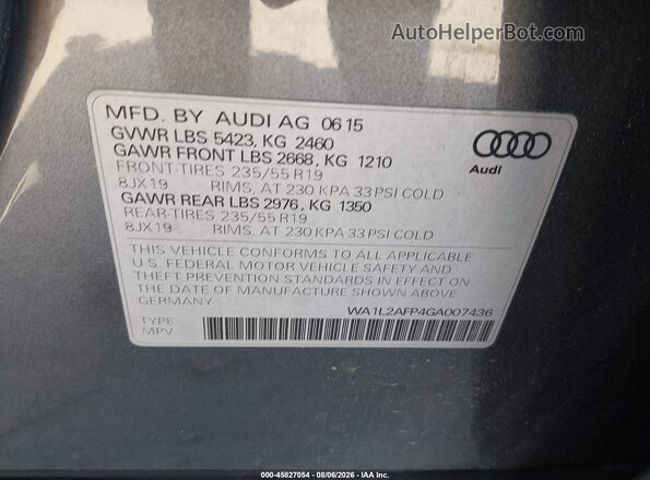 WA1L2AFP4GA007436 2016 AUDI Q5 Gray Widok komory silnika