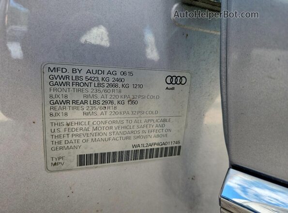 WA1L2AFP4GA011745 2016 AUDI Q5 Silver VIN sticker view