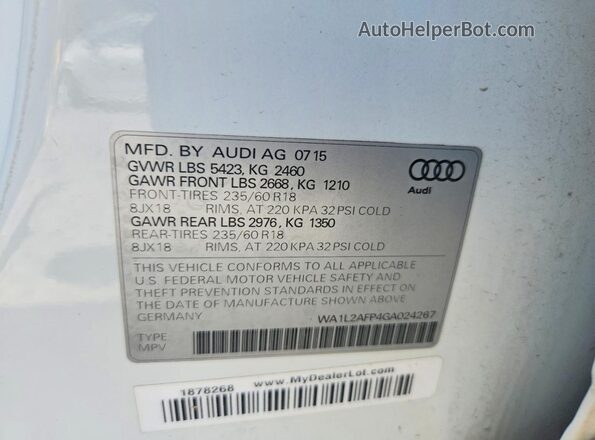 WA1L2AFP4GA024267 2016 AUDI Q5 White Vista interior de 360 grados