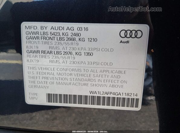 WA1L2AFP4GA118214 2016 AUDI Q5 Black Widok komory silnika