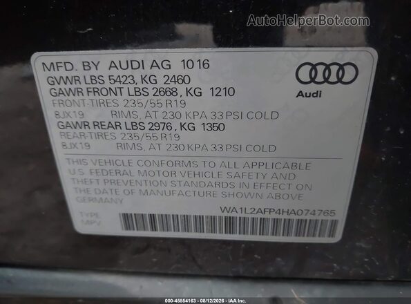 WA1L2AFP4HA074765 2017 AUDI Q5 Black ძრავის განყოფილების ხედი