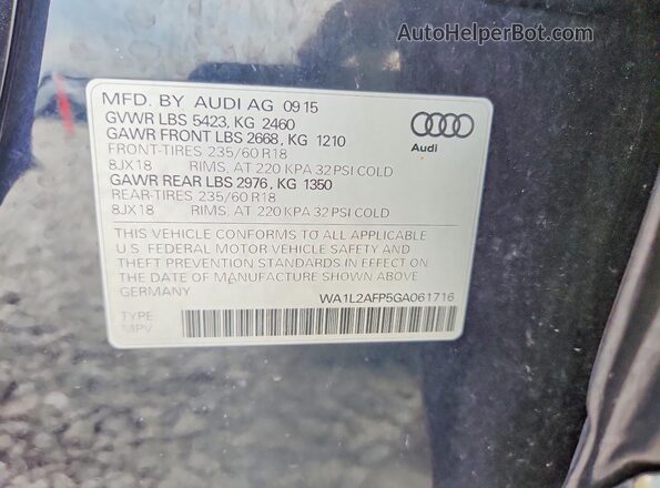 WA1L2AFP5GA061716 2016 AUDI Q5 Blue VIN sticker view