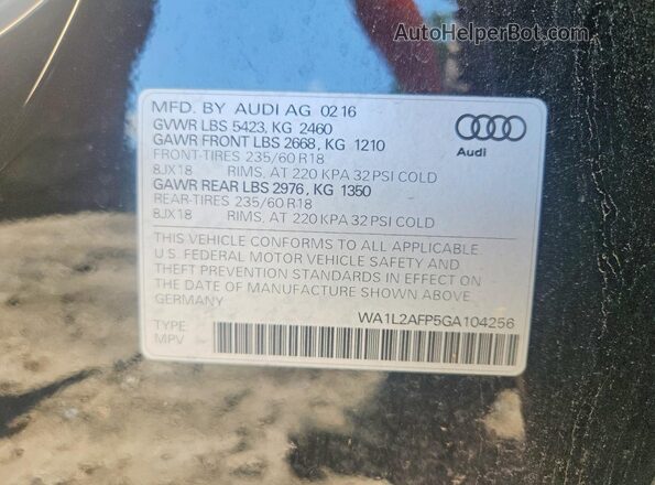 WA1L2AFP5GA104256 2016 AUDI Q5 Black VIN կոդի պիտակի տեսք