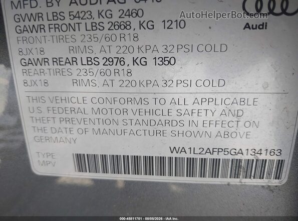 WA1L2AFP5GA134163 2016 AUDI Q5 Gray Engine compartment view