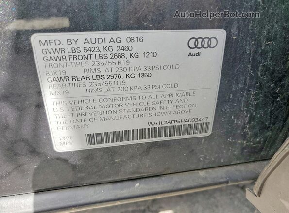WA1L2AFP5HA033447 2017 AUDI Q5 Charcoal Vista de la etiqueta del VIN