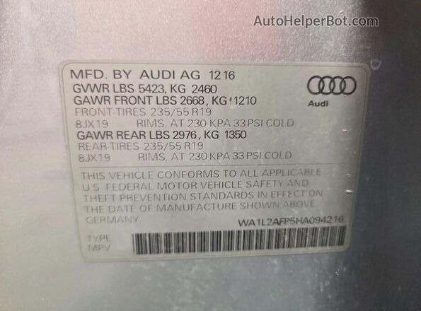 WA1L2AFP5HA094216 2017 AUDI Q5 Silver Engine compartment view