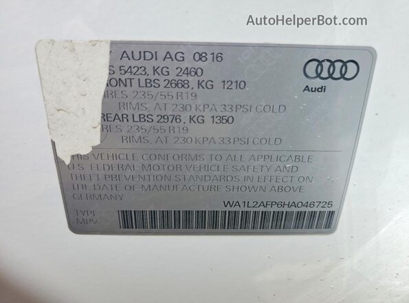WA1L2AFP6HA046725 2017 AUDI Q5 White VIN կոդի պիտակի տեսք