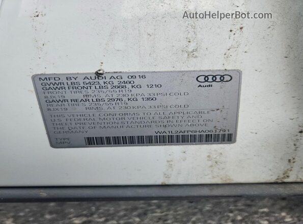 WA1L2AFP6HA061791 2017 AUDI Q5 White Widok naklejki z numerem VIN