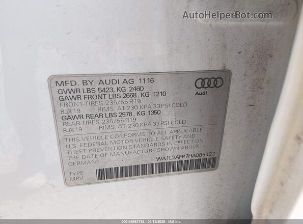 WA1L2AFP7HA085422 2017 AUDI Q5 White ძრავის განყოფილების ხედი