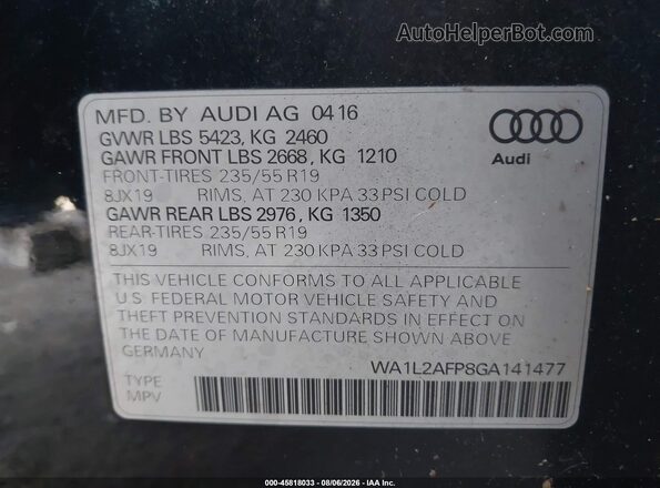 WA1L2AFP8GA141477 2016 AUDI Q5 Black ძრავის განყოფილების ხედი