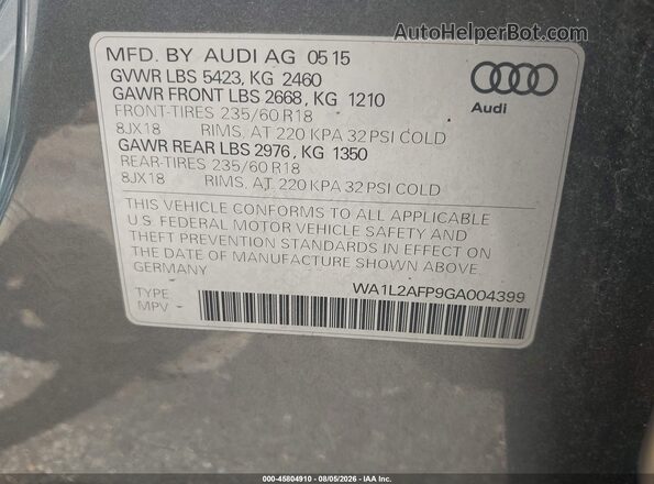 WA1L2AFP9GA004399 2016 AUDI Q5 Gold Вид підкапотного простору