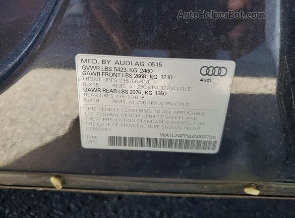 WA1L2AFP9GA005729 2016 AUDI Q5 Gray Vista interior de 360 grados