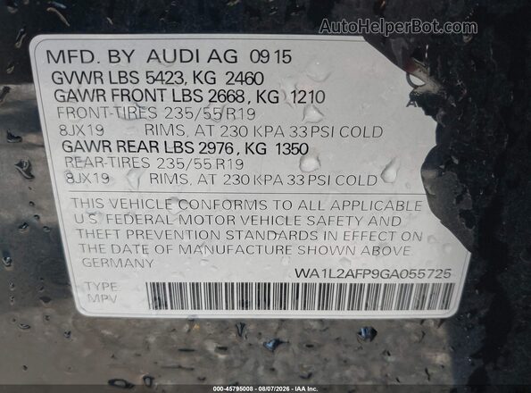 WA1L2AFP9GA055725 2016 AUDI Q5 Black Widok komory silnika