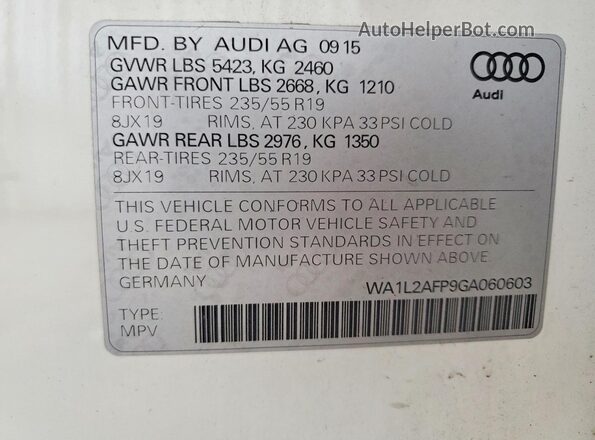 WA1L2AFP9GA060603 2016 AUDI Q5 White Панорамний вид салону 360°