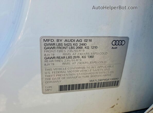 WA1L2AFP9GA106690 2016 AUDI Q5 White VIN sticker view