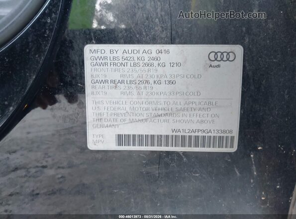 WA1L2AFP9GA133808 2016 AUDI Q5 Black ძრავის განყოფილების ხედი