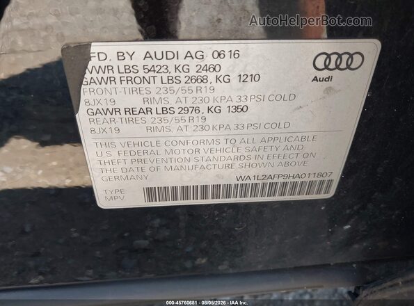 WA1L2AFP9HA011807 2017 AUDI Q5 Black Widok komory silnika