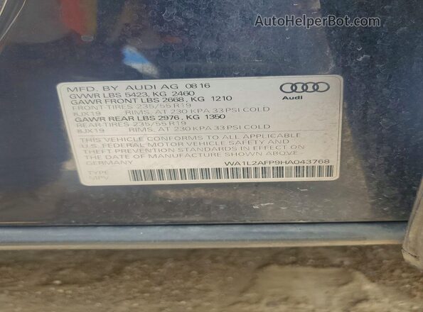 WA1L2AFP9HA043768 2017 AUDI Q5 Blue VIN sticker view