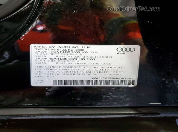 WA1L2AFP9HA081257 2017 AUDI Q5 Black VIN sticker view