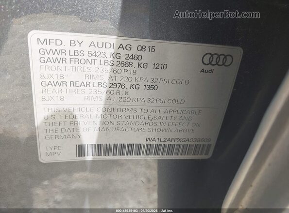 WA1L2AFPXGA038609 2016 AUDI Q5 Gray Engine compartment view