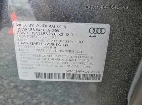 WA1L2AFPXGA129668 2016 AUDI Q5 Gray VIN կոդի պիտակի տեսք