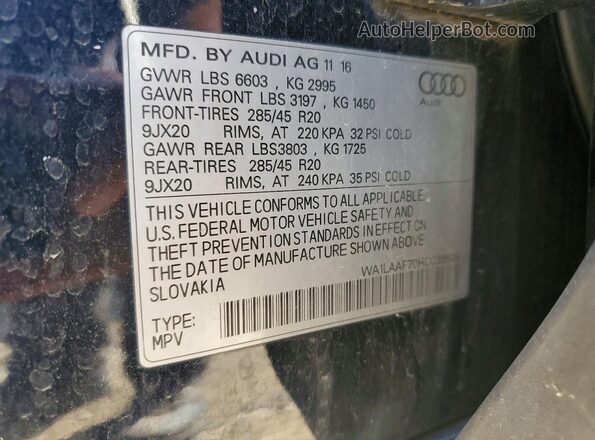 WA1LAAF70HD038508 2017 AUDI Q7 Синий Вид наклейки с VIN-кодом
