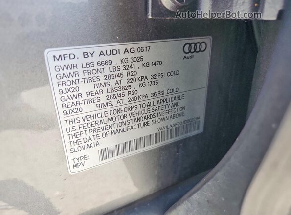 WA1LAAF70JD003294 2018 AUDI Q7 Gray VIN sticker view