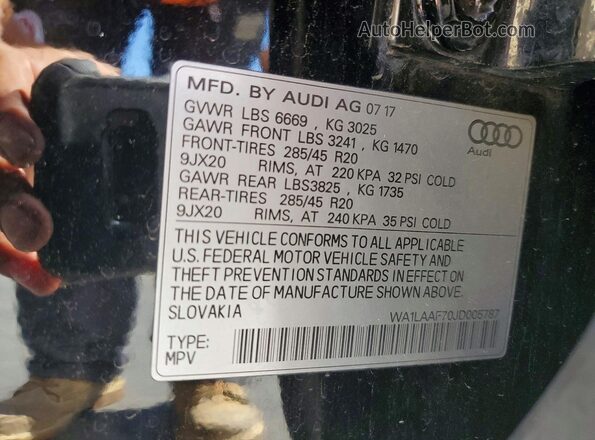 WA1LAAF70JD005787 2018 AUDI Q7 Black VIN კოდის სტიკერის ხედი