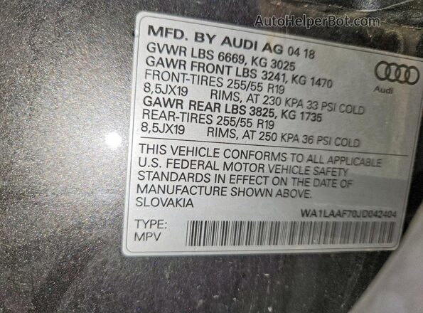WA1LAAF70JD042404 2018 AUDI Q7 Серый Вид наклейки с VIN-кодом