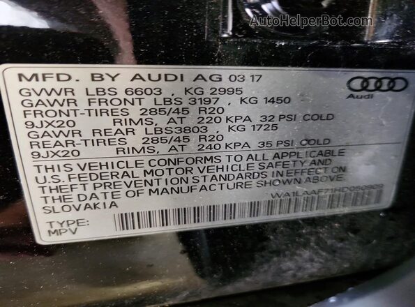 WA1LAAF71HD050909 2017 AUDI Q7 Black Vista de la etiqueta del VIN