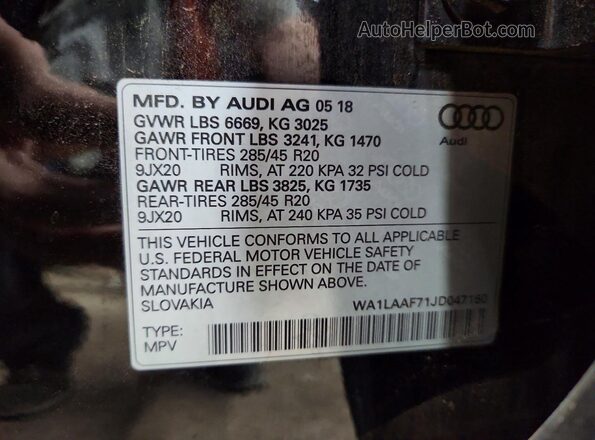 WA1LAAF71JD047160 2018 AUDI Q7 Black VIN sticker view