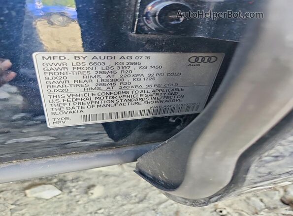 WA1LAAF72HD023671 2017 AUDI Q7 Black VIN კოდის სტიკერის ხედი