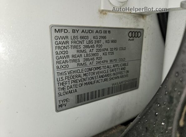 WA1LAAF72HD026599 2017 AUDI Q7 White 