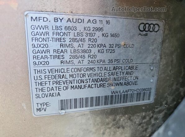 WA1LAAF72HD036033 2017 AUDI Q7 Gray VIN sticker view