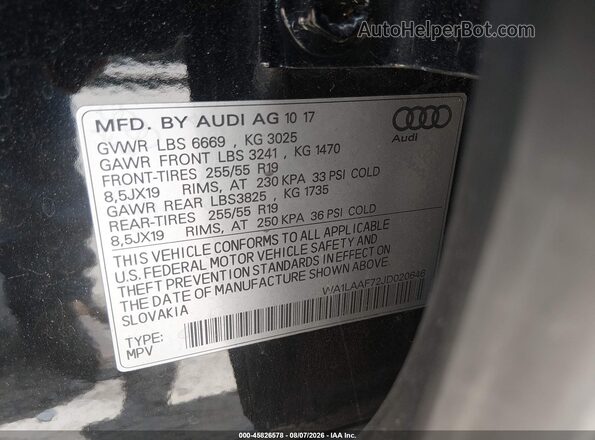 WA1LAAF72JD020646 2018 AUDI Q7 Black Engine compartment view