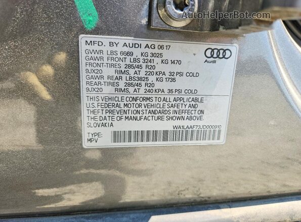 WA1LAAF73JD000910 2018 AUDI Q7 Gray 360 interior view