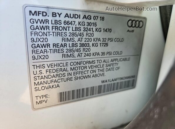WA1LAAF73KD000293 2019 AUDI Q7 White Vista del compartimento del motor