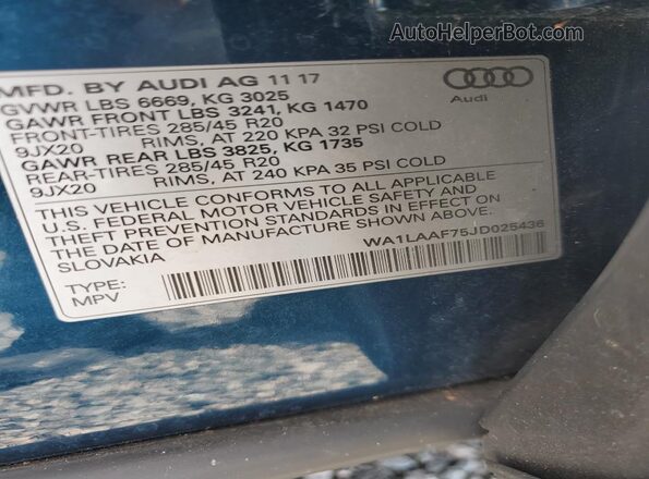 WA1LAAF75JD025436 2018 AUDI Q7 Teal Widok wnętrza 360 stopni
