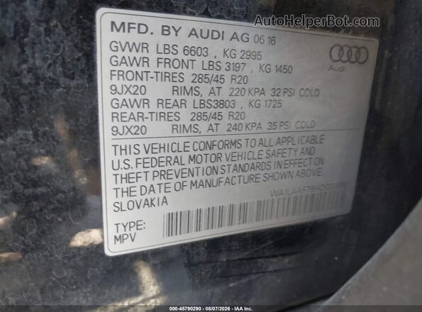 WA1LAAF76HD020689 2017 AUDI Q7 Black ძრავის განყოფილების ხედი