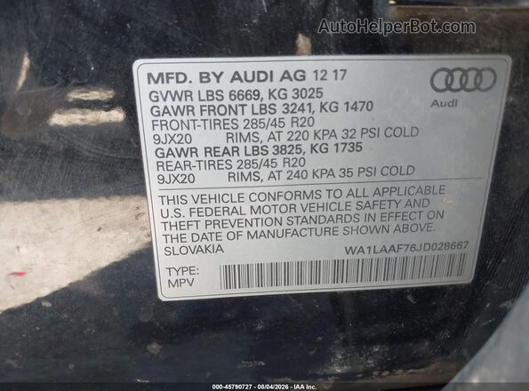 WA1LAAF76JD028667 2018 AUDI Q7 Black ძრავის განყოფილების ხედი