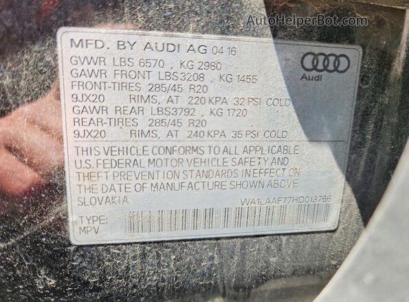 WA1LAAF77HD013766 2017 AUDI Q7 Black VIN sticker view