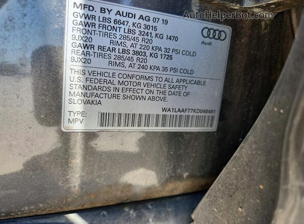WA1LAAF77KD048461 2019 AUDI Q7 Gray VIN sticker view