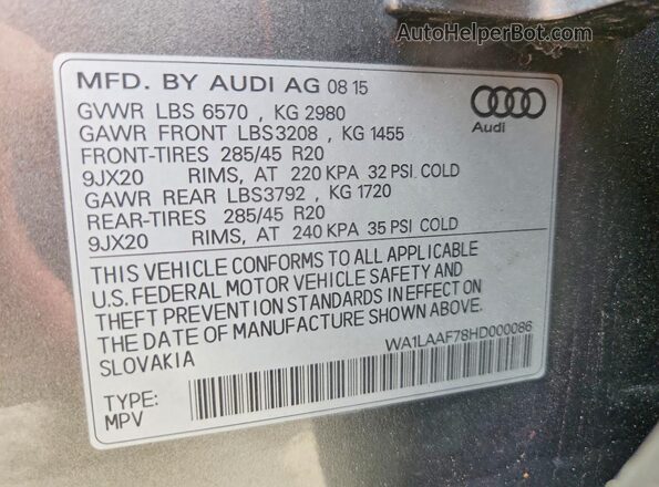 WA1LAAF78HD000086 2017 AUDI Q7 Gray 