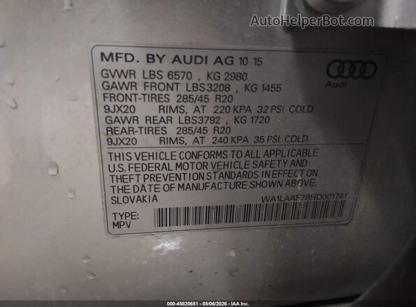 WA1LAAF78HD001741 2017 AUDI Q7 Silver Вид підкапотного простору