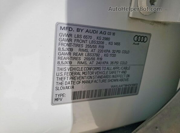 WA1LAAF78HD010813 2017 AUDI Q7 White Widok komory silnika