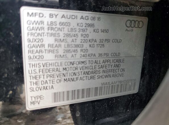 WA1LAAF78HD021536 2017 AUDI Q7 Black VIN կոդի պիտակի տեսք