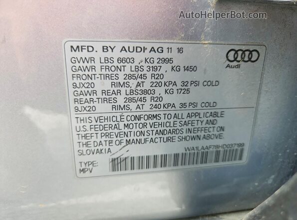 WA1LAAF78HD037199 2017 AUDI Q7 Silver VIN კოდის სტიკერის ხედი