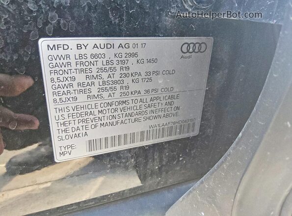 WA1LAAF78HD043150 2017 AUDI Q7 Black Widok naklejki z numerem VIN