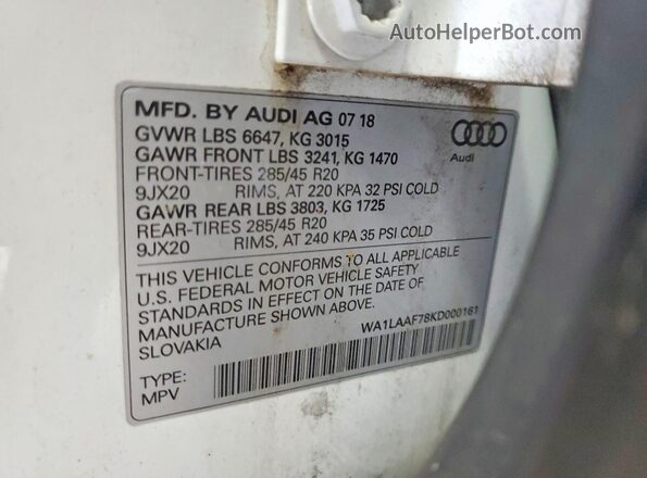 WA1LAAF78KD000161 2019 AUDI Q7 White Widok wnętrza 360 stopni