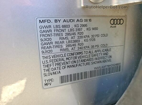 WA1LAAF79HD024820 2017 AUDI Q7 Серебряный Вид наклейки с VIN-кодом